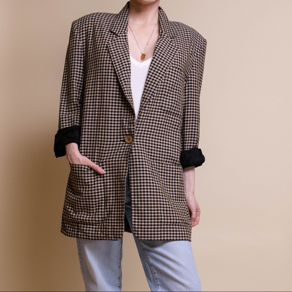 Vintage 80s checkered plaid boyfriend blazer